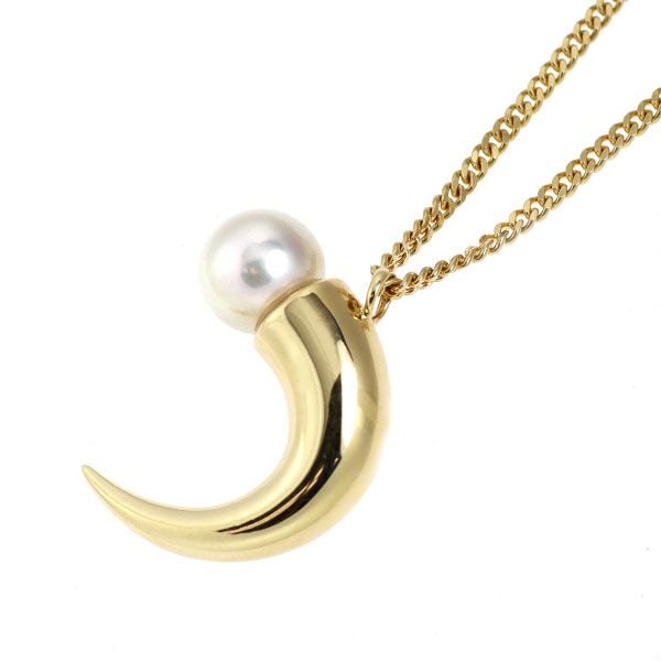 Second-hand - Tasaki Pearl K18YG Akoya Pearl Pendant Necklace "Cape of Danger" Approximately 8.2mm: This Tasaki pearl "Horn of Danger" necklace presents the theme of the horn in a modern and fashionable manner, with a three-dimensional volume and graceful curves. The pearl is an Akoya pearl with a d