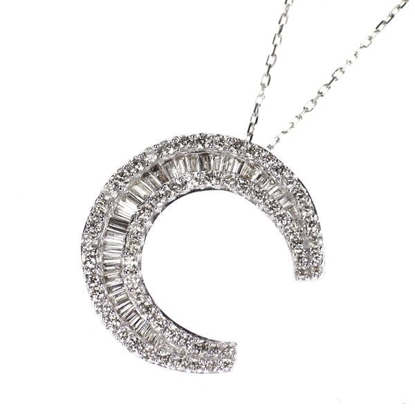 Pre-owned K18WG Diamond Pendant Necklace, 0.50 Carat, Horseshoe, Crescent Moon (1 of 3)