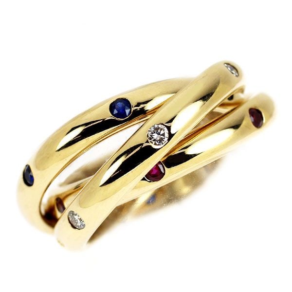 Pre-owned Cartier K18YG Diamond, Ruby, and Sapphire Ring, Constellation Series, Size 47 (1 of 3)