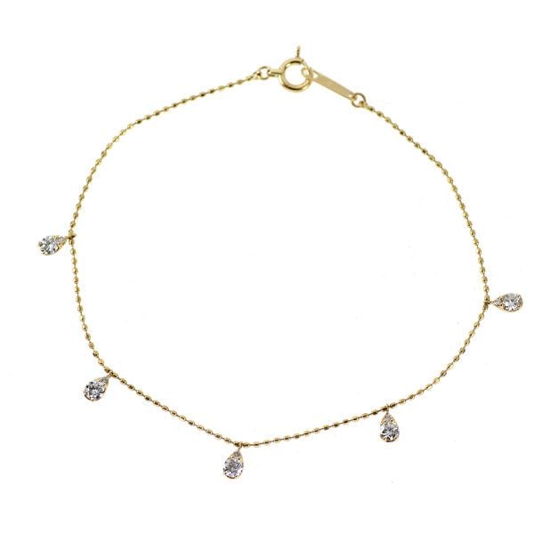 Second-hand Ponte Vecchio K18YG Diamond Bracelet 0.35 Carats Station Design: This is a Ponte Vecchio bracelet inlaid with a total of 0.35 carats of diamonds. Diamonds of various sizes are arranged in pairs to form a teardrop pattern and are linked in a station style, with an e