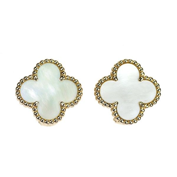 Pre-owned Van Cleef & Arpels K18YG Mother-of-Pearl/Shell Earrings Vintage Alhambra (1 of 4)