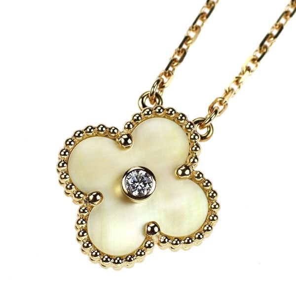 Pre-owned - Van Cleef & Arpels K18YG Yellow Gold Mother-of-Pearl/Shell Diamond Pendant Necklace (1 of 4)