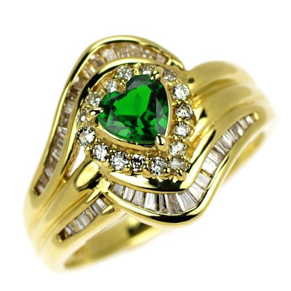 Pre-owned 18K Gold Heart-shaped Chrome Diopside Diamond Ring 0.45 Carats D0.52 Carats (1 of 4)