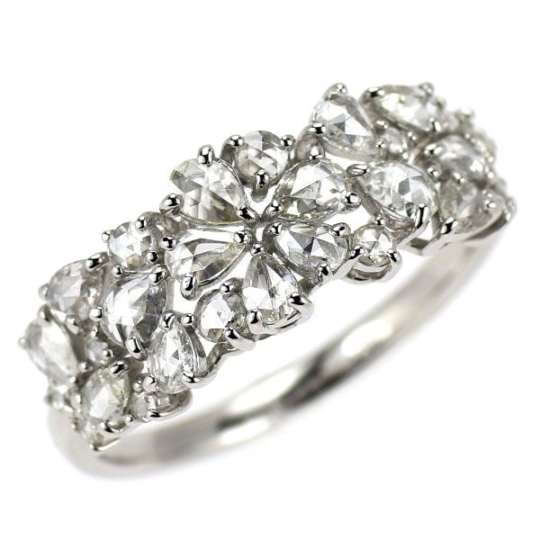 Pre-owned Pt950 Rose Cut Diamond Ring, 0.70 Carats: This is an elegant platinum ring featuring rose-cut diamonds. The unique classical brilliance of the rose cut, luxuriously set in round and pear shapes, is filled with a magnificent design. It brings 