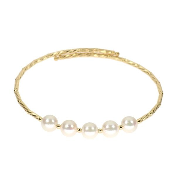Second-hand - Brand New K18YG Akoya Pearl Bracelet, Diameter Approximately 7.1-7.4mm, Shape Memory: This bracelet combines two dazzling components, designed with shape-memory metal wire that is resistant to breaking, showcasing a graceful and elegant curve. Luxuriously using Akoya pearls with a clea