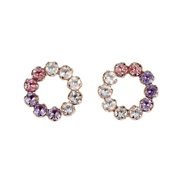 Second-hand - New K10PG Colored Gemstone Earrings: K10 Pink Gold Earrings meticulously crafted with four types of colored gemstones (pink tourmaline, amethyst, white topaz, rose quartz). Despite minor surface scratches, each gemstone emits a unique an