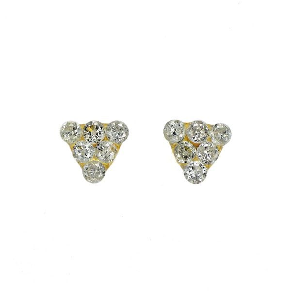 Pre-owned - Brand New K18YG Diamond Earrings 0.10 Carat: This is a pair of 18K yellow gold earrings featuring a delicate triangular pattern formed by the brilliance of miniature diamonds. The earrings employ a resin-set design for the diamonds, allowing for