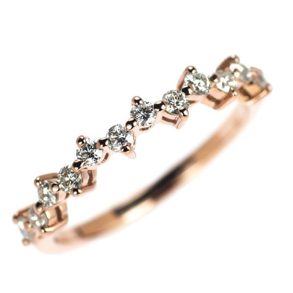 Pre-owned MJC K18PG Diamond Ring 0.30 Carats: This is an MJC (Mitsubishi Jewelry Collection) pink gold ring featuring a total of 0.30 carats of diamonds. The interlaced setting of the diamonds exhibits a sense of rhythm and elegant brilliance,