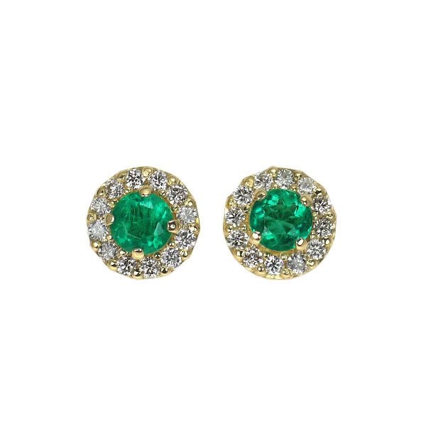 Pre-owned - Brand New K18YG Emerald Diamond Earrings 0.30 Carats D0.18 Carats: Elegant 18K Yellow Gold Earrings Inlaid with Emeralds and Diamonds. The main stone, an emerald, is known for its characteristics, often exhibiting inclusions and surface scratches. However, the select