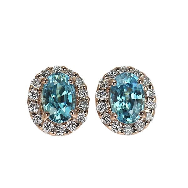 Pre-owned - Brand New K18PG Cambodian Ratanakiri Blue Zircon Diamond Earrings 1.66 Carats D0.22 (1 of 3)