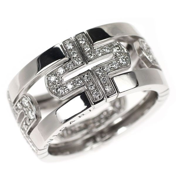 Pre-owned Bulgari K18WG Diamond Ring: This Bvlgari ring, Parentesi, draws its design inspiration from the timelessness of Roman architecture. Its shape is derived from Roman paving stones, fully embodying Bvlgari's unique style. The