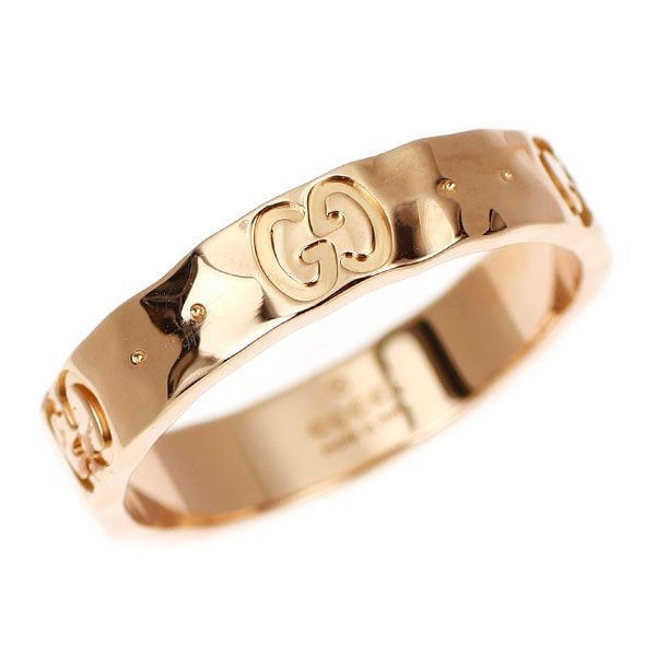 Pre-owned - Gucci K18PG Ring Icon Hammered Pattern Size 10: The surface features a flat, minimalist design with the stylish Gucci Icon ring engraved with the Gucci logo. A captivating piece with a hammered-like warm luster. Enjoy the elegance and refined charm
