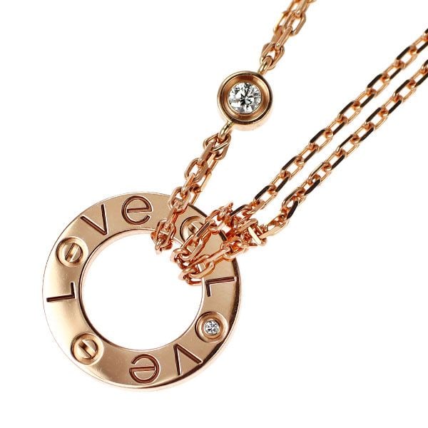 Pre-owned Cartier K18 Rose Gold Diamond Pendant Necklace Love Circle: The symbol of free love and its bonds, the screw motif is a feature of the Cartier Love Circle collection. The surface is engraved with the word "LOVE" and set with a high-quality diamond, while the r