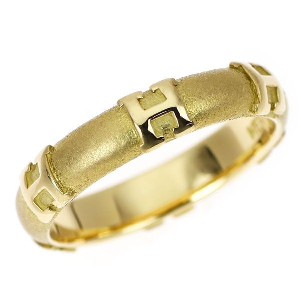 Pre-owned - Hermes K18YG Ring Fidelite: Hermes K18 Yellow Gold Fidelite Ring. The ring's surface is matte-finished, featuring a textured feel with six Hermes initial "H" engravings. The design is simple and easy to wear. The presence of the
