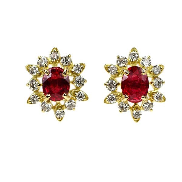 Second-hand K18YG Ruby Diamond Earrings 0.50 Carat D0.26 Carat (1 of 3)
