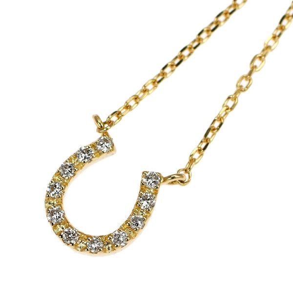Second-hand - ete K18YG Diamond Pendant Necklace 0.03 Carat Horseshoe: This pendant necklace designed by ete features a horseshoe motif, which is believed to bring good luck, and is set with a total of 0.03 carats of diamonds. The diamonds are evenly arranged, radiating 