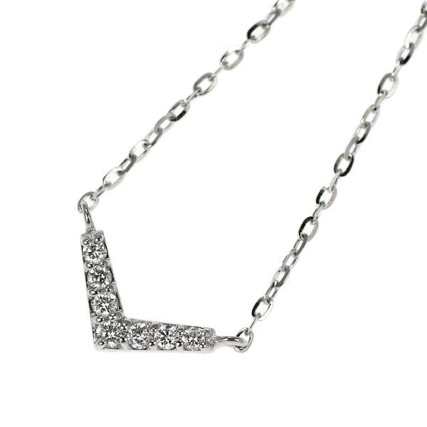 Second-hand - ete K10WG Diamond Pendant Necklace 0.04 Carat V-shape (1 of 3)