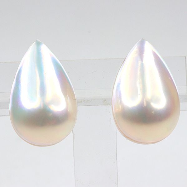 Pre-owned TASAKI Mabe Pearl Earrings, Pearl, Teardrop Shape, Clip-on, 750WG K18WG White Gold (1 of 3)