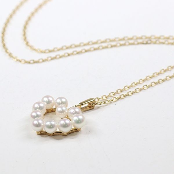 Pre-owned Mikimoto Heart-shaped Pearl Necklace Akoya Pearl K18YG 3.3g 40cm Pendant: Category: Branded Jewelry Brand: Mikimoto Product Name: Heart-Shaped Pearl Necklace Model: Reference Price: Grade: A Dimensions: Pendant: Approximately 16mm wide x 13.9mm high x 4.7mm thick (excluding