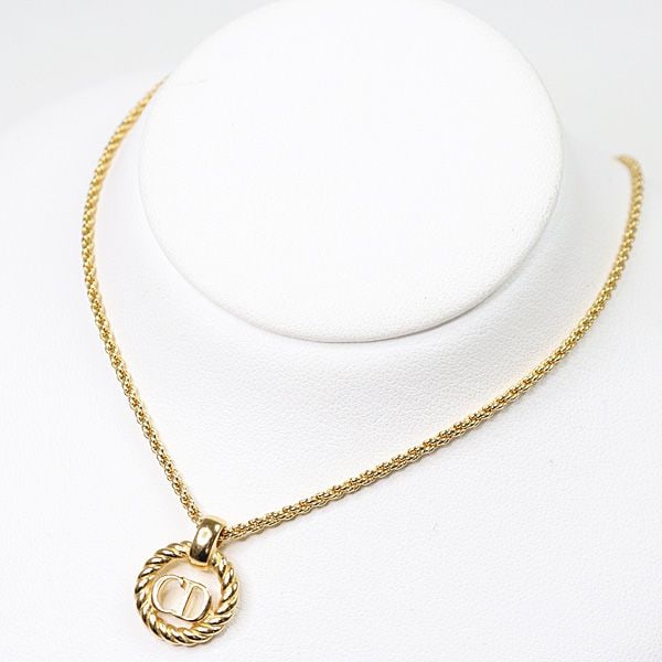 Second-hand - Dior Logo Necklace, Gold, 45.8 cm, Rope Chain: Category: Branded Jewelry Brand: Dior Item Name: Logo Necklace Reference Price: Grade: A Size: Length approximately 45.8 cm, Pendant Width 30.6 x Height 23.8 mm Material: Gold-colored Metal Color: Gol