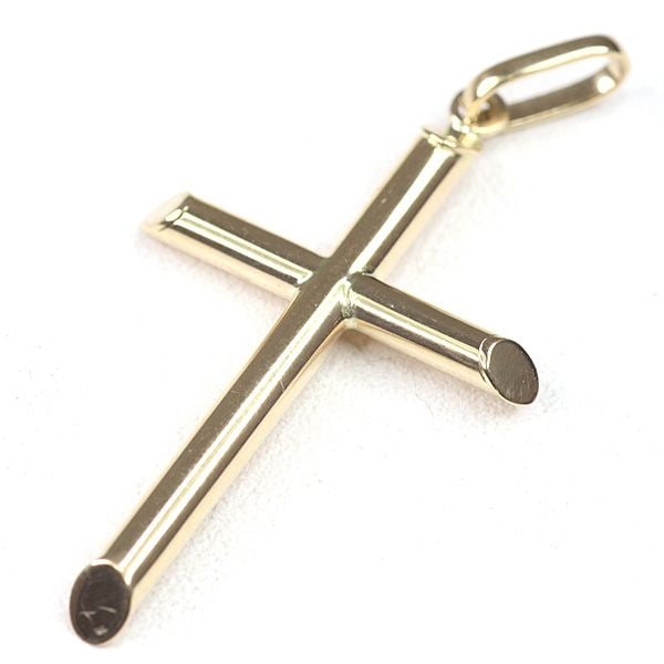 Second-hand - K18YG Cross Pendant 1.1g Yellow 18K Gold Hollow Tube Cross 750YG NJ Unused Item (1 of 6)