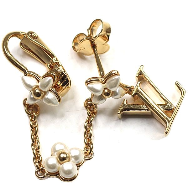 Pre-owned Louis Vuitton LV Flora Gram Earring, Single Piece, Simulated Pearl: Category: Branded Jewelry Brand: Louis Vuitton Product Name: LV Flora Gram Earrings Model Number: M01026 Reference Price: Grade: S Dimensions: Earrings: Approx. Height 20mm x Width 10.4mm; Ear Clip: A