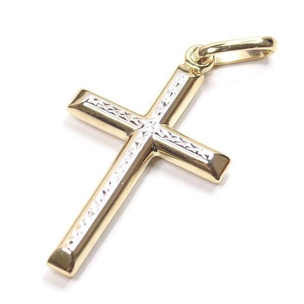 Second-hand - K18YG x K18WG Combination Design Cross Pendant 0.8g Cut Cross 750YG x WG NJ Unused: Item Name: K18YGxK18WG Combination Design Cross Pendant Reference Retail Price: Grade: N Dimensions: Approximately W16.0 x H33.1 (including bail) x D2.5mm, Bail Inner Diameter Approximately W2.0 x H5.