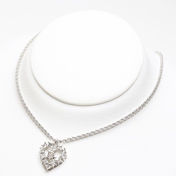 Second-hand - Christian Dior Trotter Motif Heart-shaped Necklace, Metallic Silver Tone, Rhinestones,: Category: Branded Jewelry Brand: Christian Dior Item Name: Trotter Logo Heart Necklace Reference Price: Grade: A Dimensions: Length approximately 44-38.5cm (adjustable clasp), Pendant width 13.0 x hei
