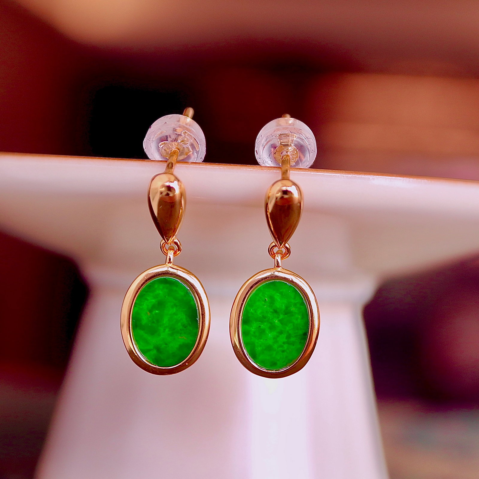 Natural Jadeite Egg-shaped Earrings (1 of 9)