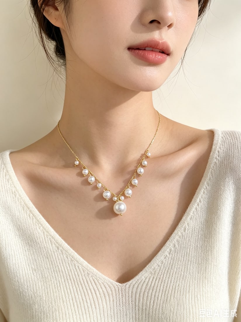 Aurora White Pearl Gradient Collar Chain: This gradient starry pearl collar chain features aurora white pearls, with bead sizes ranging from 3-7mm, paired with an S925 silver chain. It elegantly enhances the neckline, showcasing a gentle char