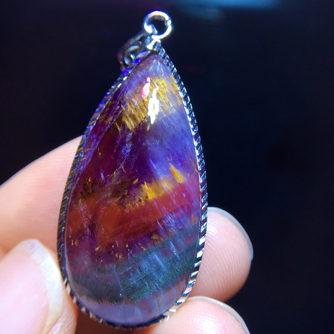 925 Silver Natural Purple Titanium Drop Pendant (1 of 8)