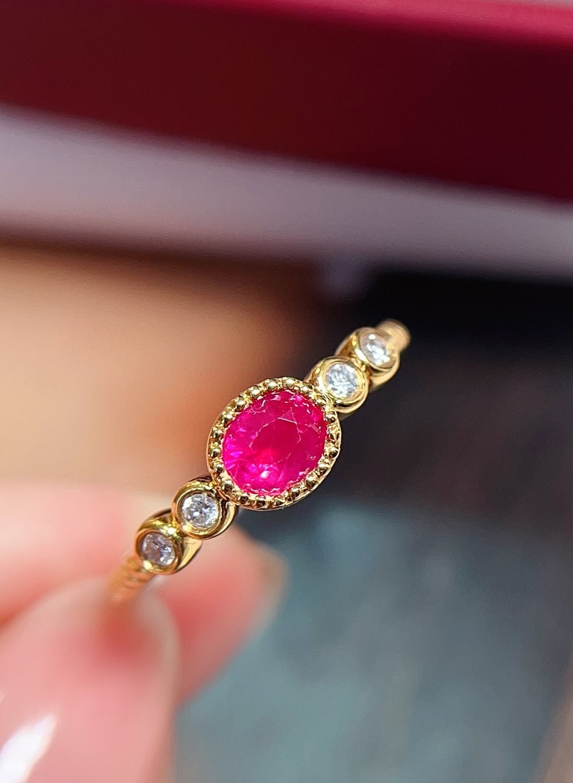 18K Gold Natural Unheated Ruby Ring - 2