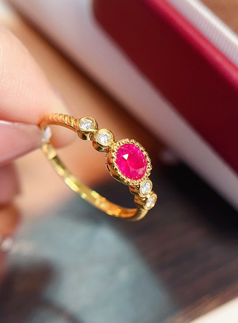 18K Gold Natural Unheated Ruby Ring - 4