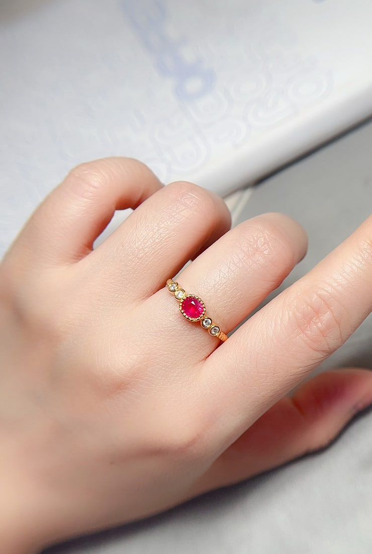 18K Gold Natural Unheated Ruby Ring - 5