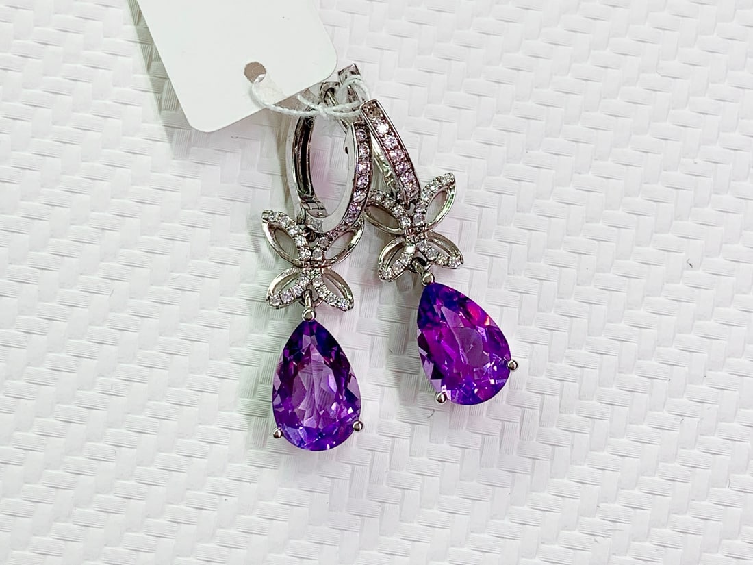 925 Silver Natural Amethyst Earrings (1 of 6)