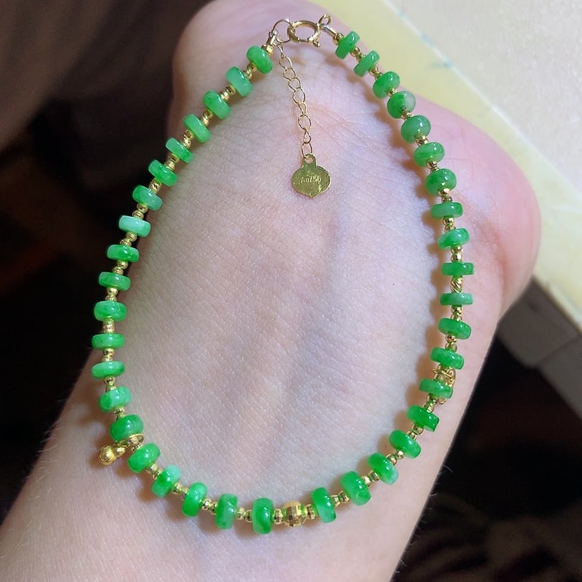 18K Gold Icy Green Jadeite Abacus Bead Bracelet (1 of 3)