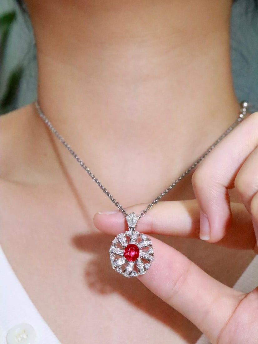 Platinum Unheated Ruby Pendant - 5