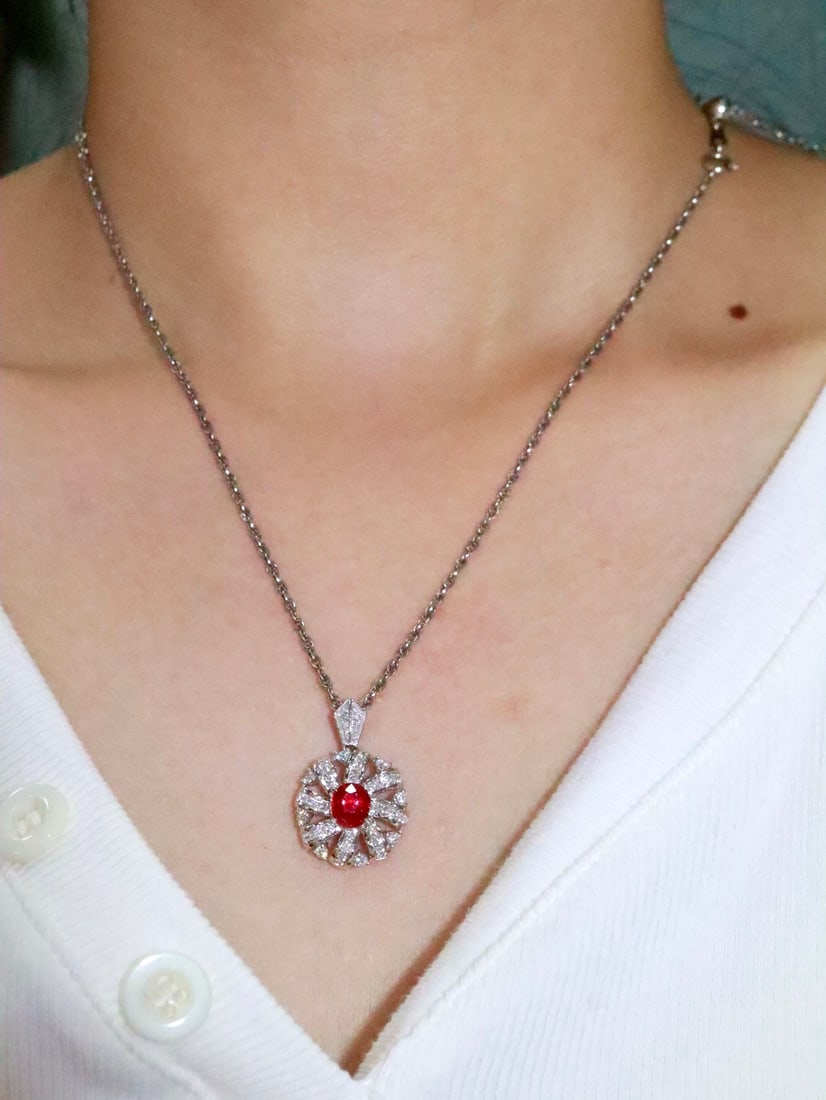 Platinum Unheated Ruby Pendant - 6