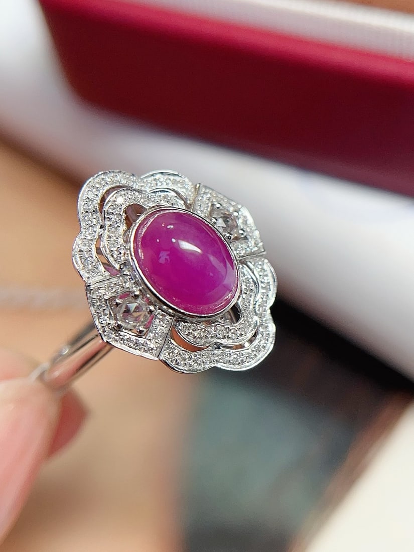 18K Gold Untreated Star Ruby Ring Pendant - 2