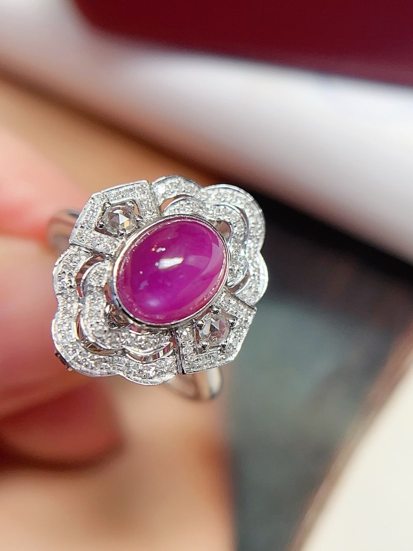 18K Gold Untreated Star Ruby Ring Pendant - 3