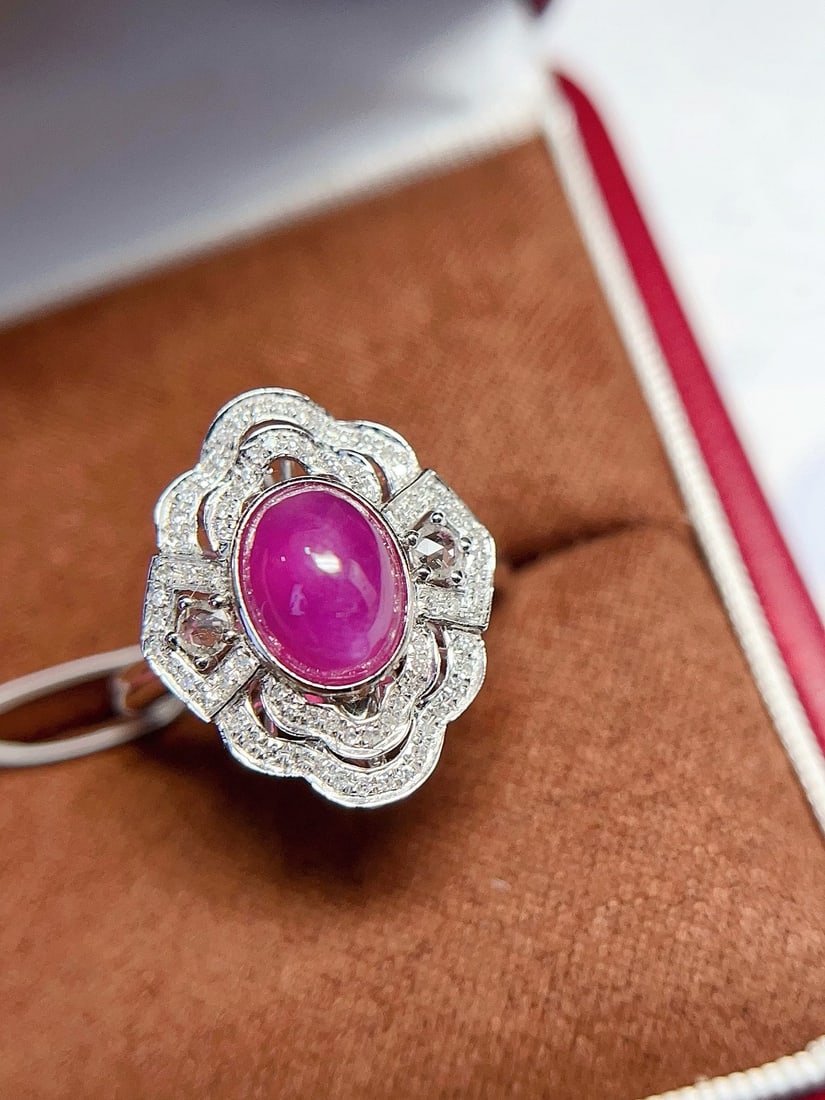 18K Gold Untreated Star Ruby Ring Pendant - 4