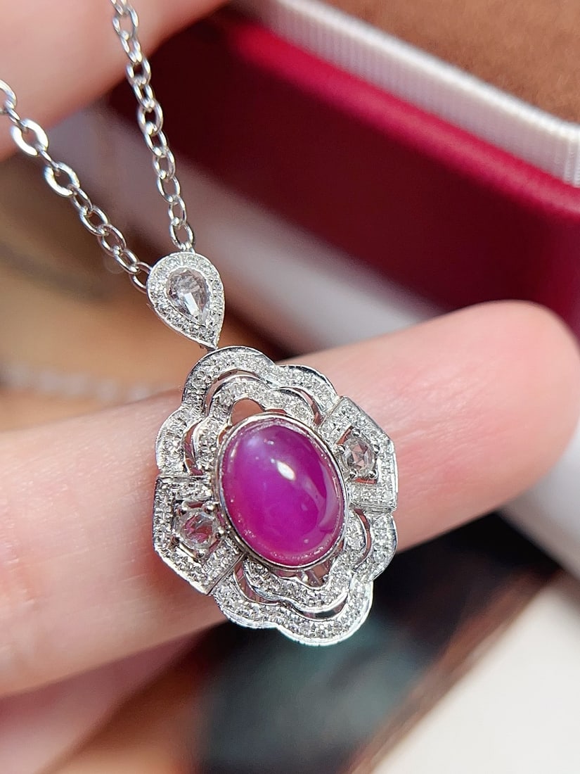 18K Gold Untreated Star Ruby Ring Pendant - 5
