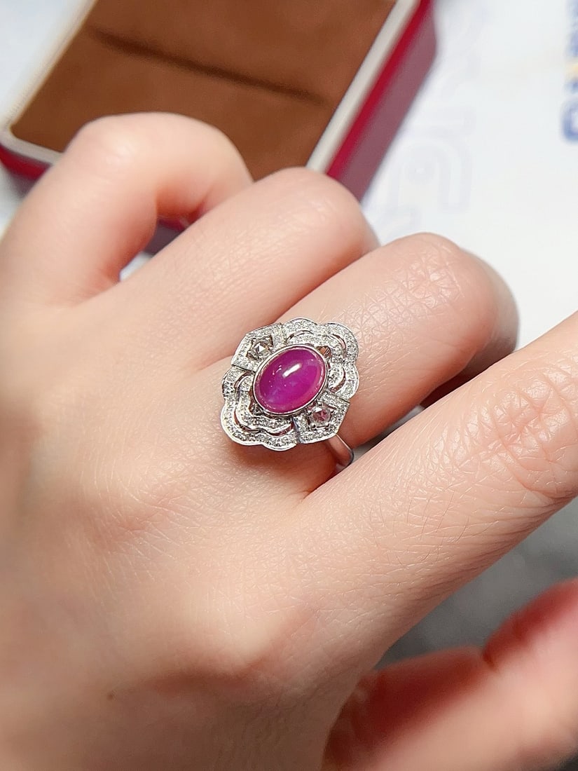 18K Gold Untreated Star Ruby Ring Pendant - 6
