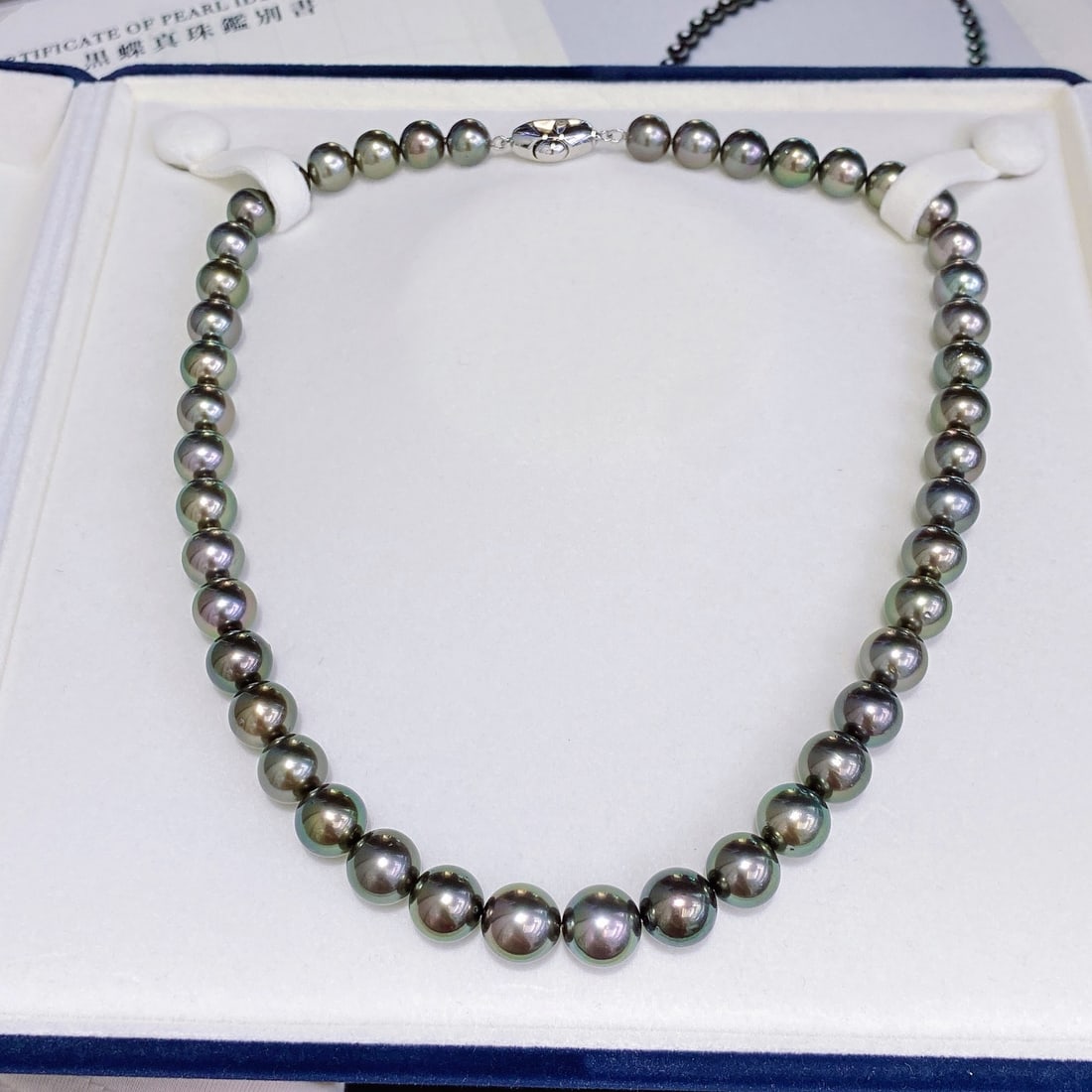 Tahitian Peacock Green Pearl Necklace with Extremely Slight Blemishes (1 of 4)