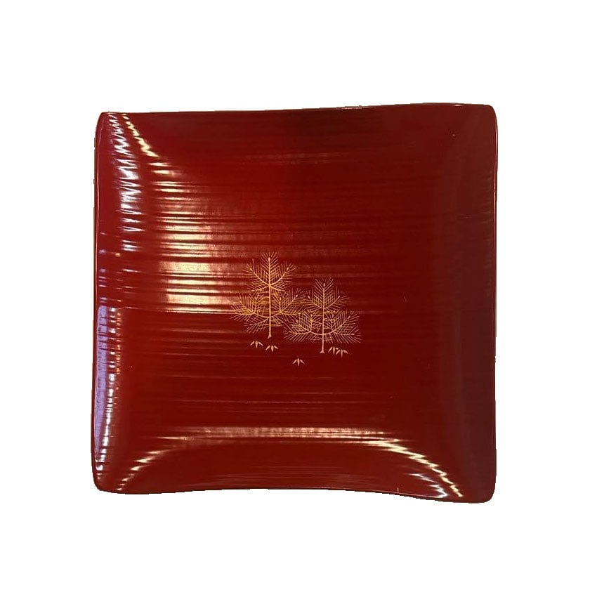Red Lacquerware, Square Shape, Tamura Soun: Red Lacquerware Square Shape by Tamura Soun A red square-shaped lacquerware piece, distinguished by its golden wood grain design. Zohiko, established in the first year of Kanbun (1661), is a
