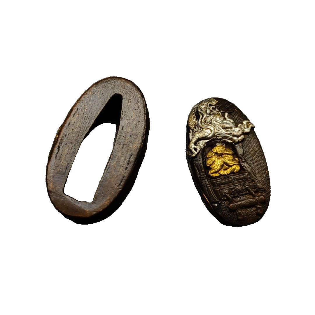 Yuantou Menglongtu, Bronze Base with Gold and Silver Plating, Sword Art, Martial Arts Equipment,: Yuantou Menglongtu, Bronze Base with Gold and Silver Plating, Sword Art, Martial Arts Equipment, Iai, Japanese Sword Fittings This is a bronze item. Bronze items will further oxidize over time, and