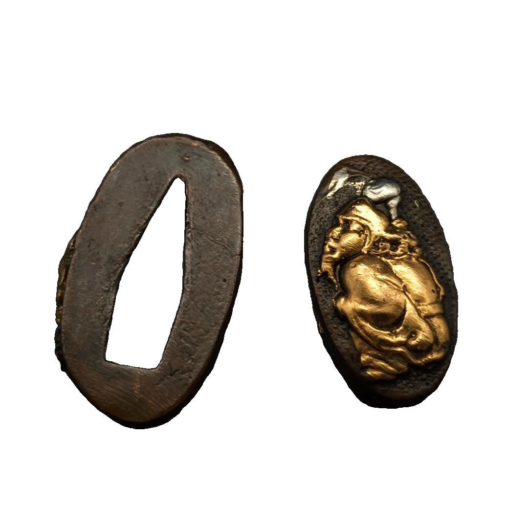 Portrait of a Person, Bronze Base with Gold and Silver Plating, Japanese Sword Fittings: Portrait with Decorative Edge, Bronze Base with Gold and Silver Plating, Japanese Sword Fittings Bronze items will further oxidize over time, and the color may change.