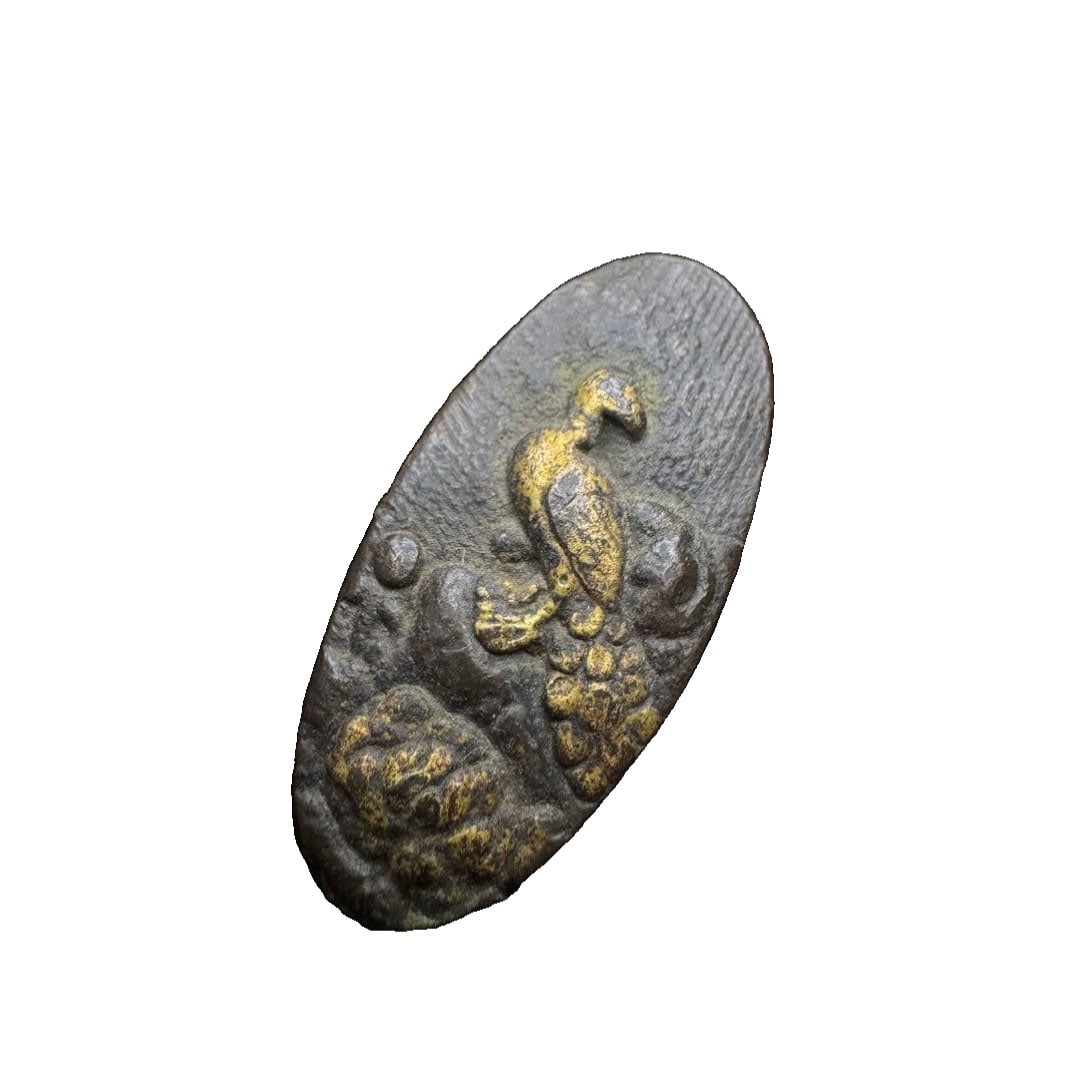 Hilt Fittings, Shakudo Nanako Ground, Bird Motif, Koshirae, Japanese Sword Mountings, Antique, Asian: Hilt Fittings, Shakudo Nanako Ground, Bird Motif, Koshirae, Japanese Sword Mountings, Antique, Asian Art, Edo Period.