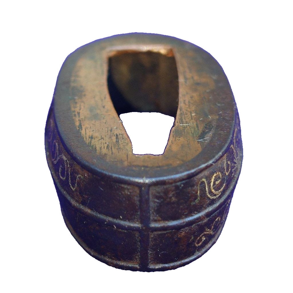 Sword Fittings: Edge Fittings with Arabesque Pattern, Gold Inlay Style, Ancient Bronze Ground, (1 of 11)