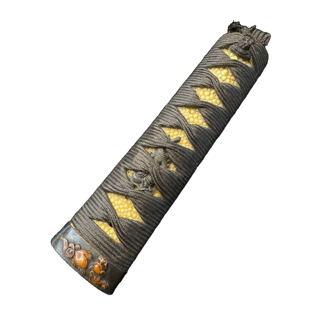 Motif: Tang Lion and Peony Design, Dragon, Mekugi, Fuchi, Tsuka-maki, Japanese Sword, Sword: Motif: Tang Lion and Peony Design, Dragon, Mekugi, Fuchi, Tsuka-maki, Japanese Sword, Sword Fittings, Antique Art, Edo Period
